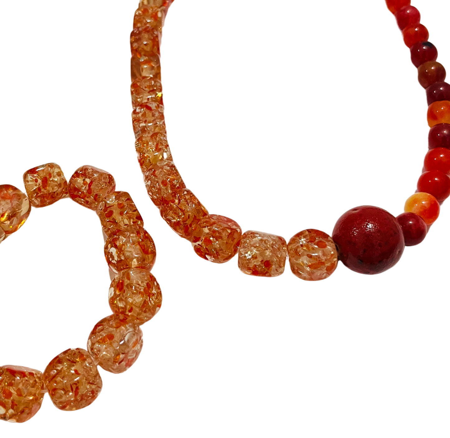 Blown Glass and Round Agate Necklace & Bracelet Set