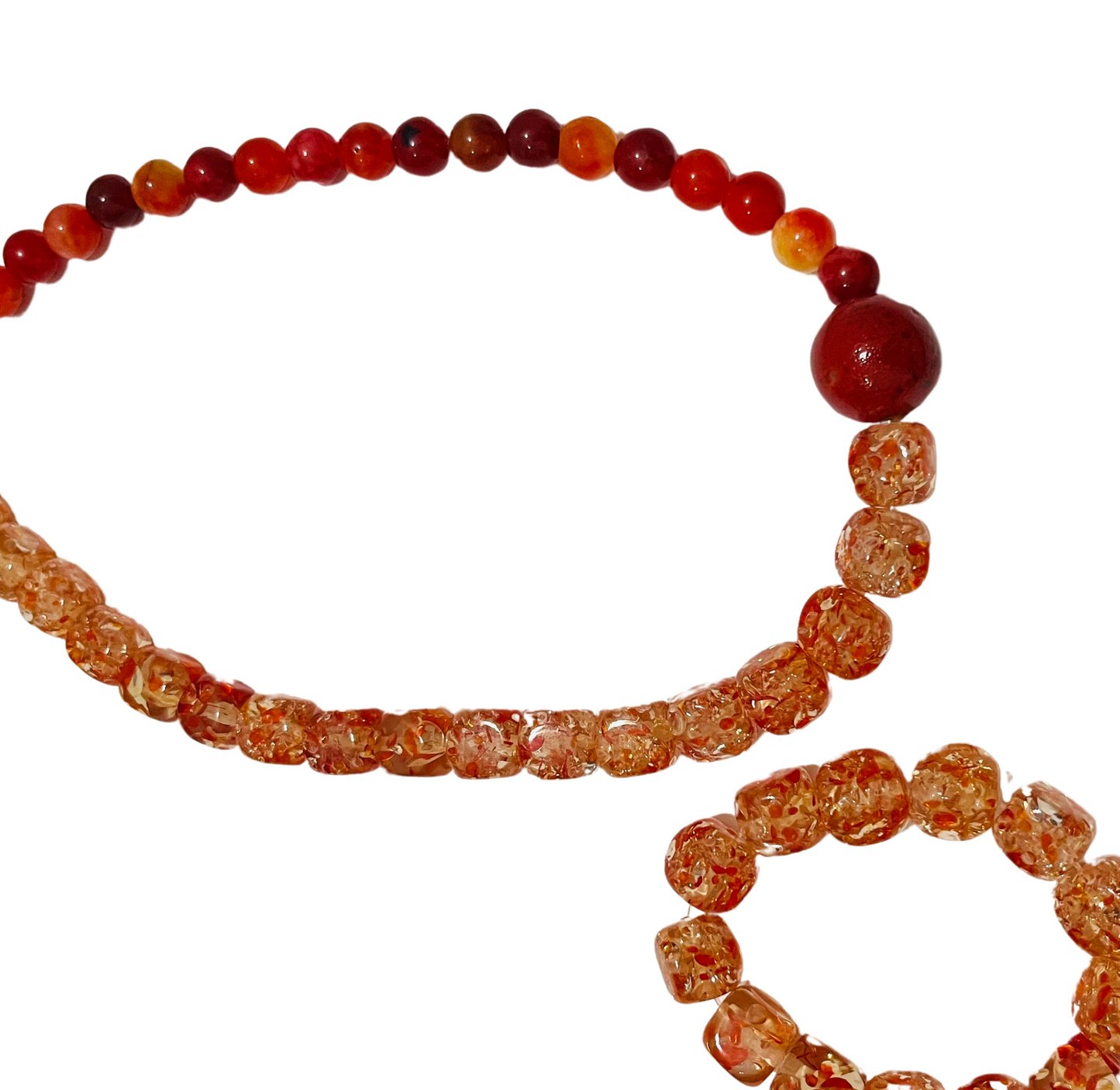 Blown Glass and Round Agate Necklace & Bracelet Set