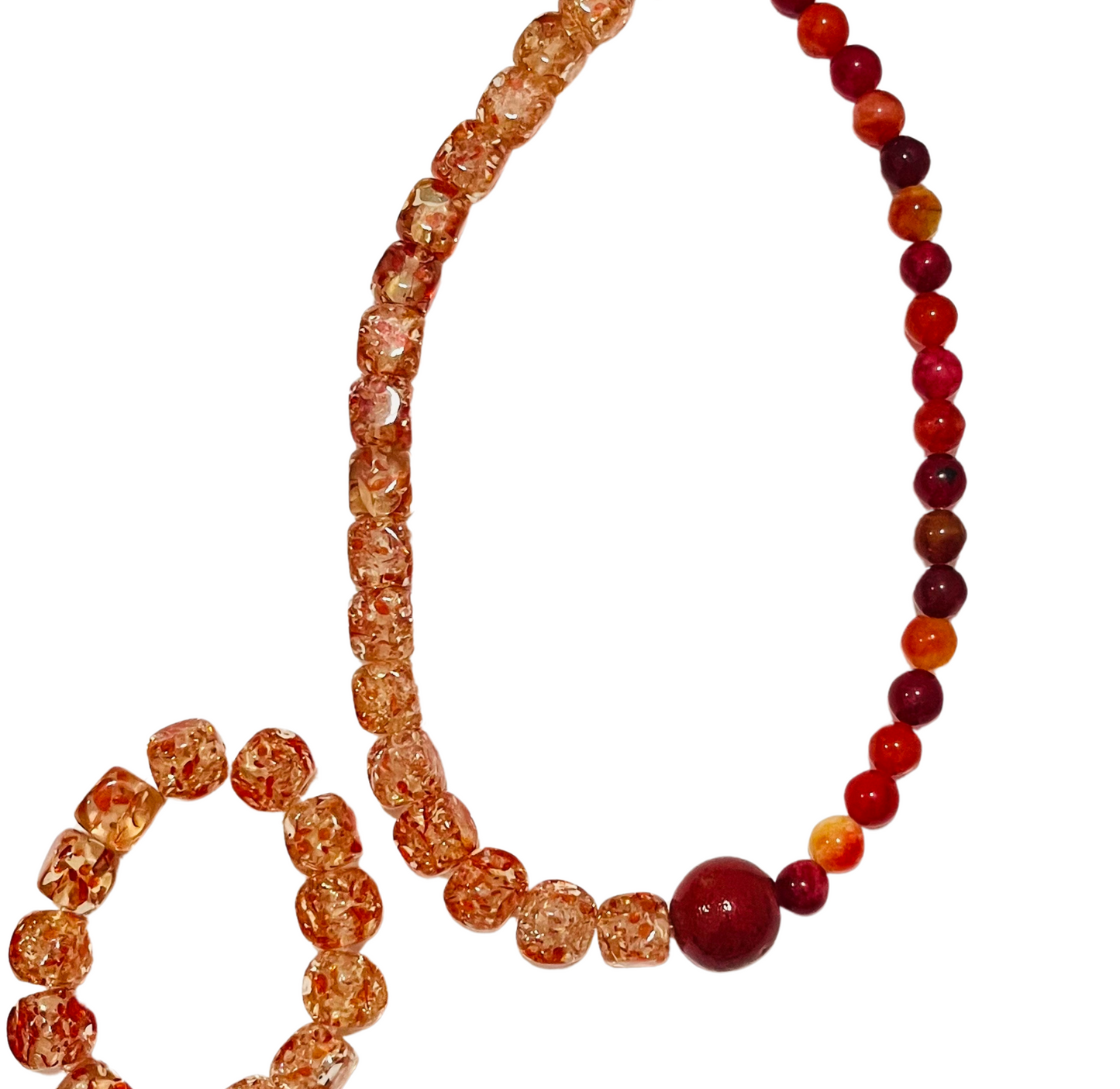 Blown Glass and Round Agate Necklace & Bracelet Set