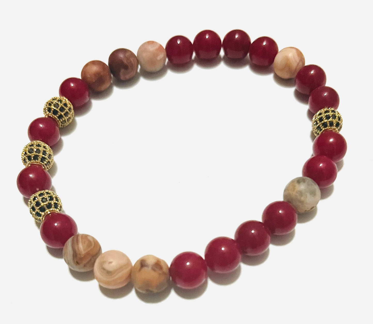 Red Lace  Agate and Red Jade Bracelet