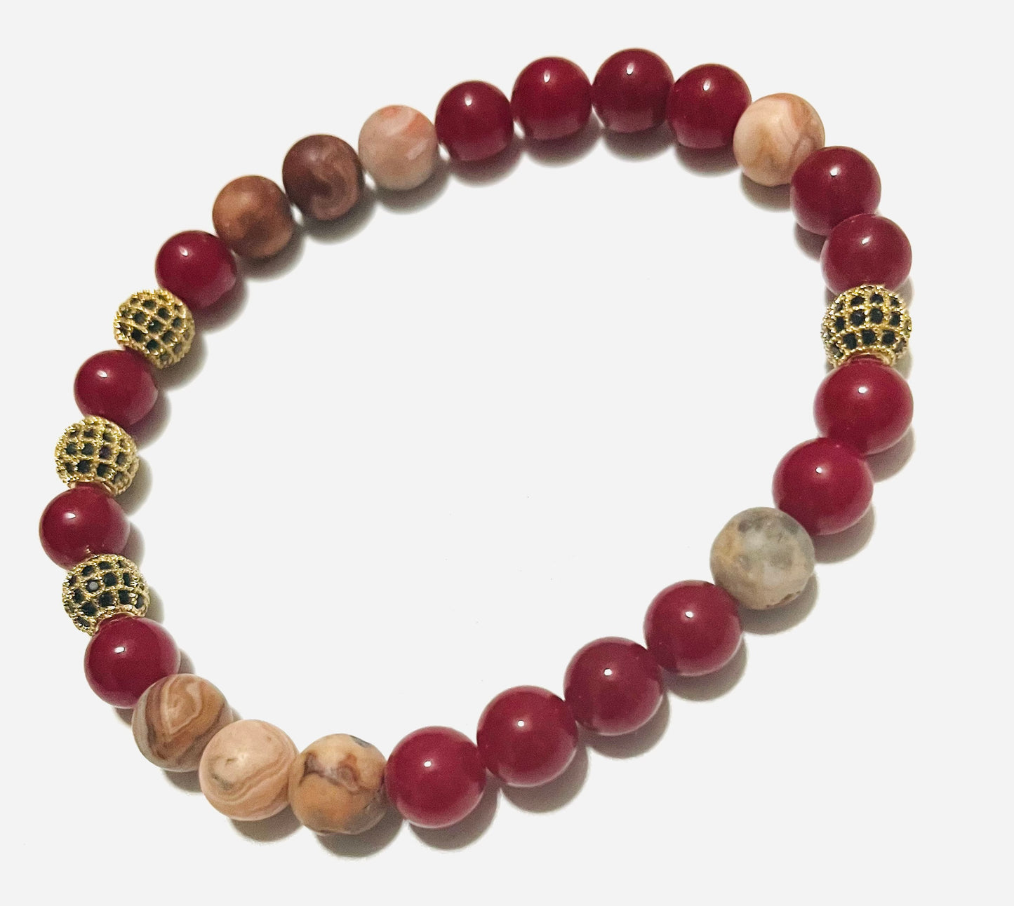 Red Lace  Agate and Red Jade Bracelet