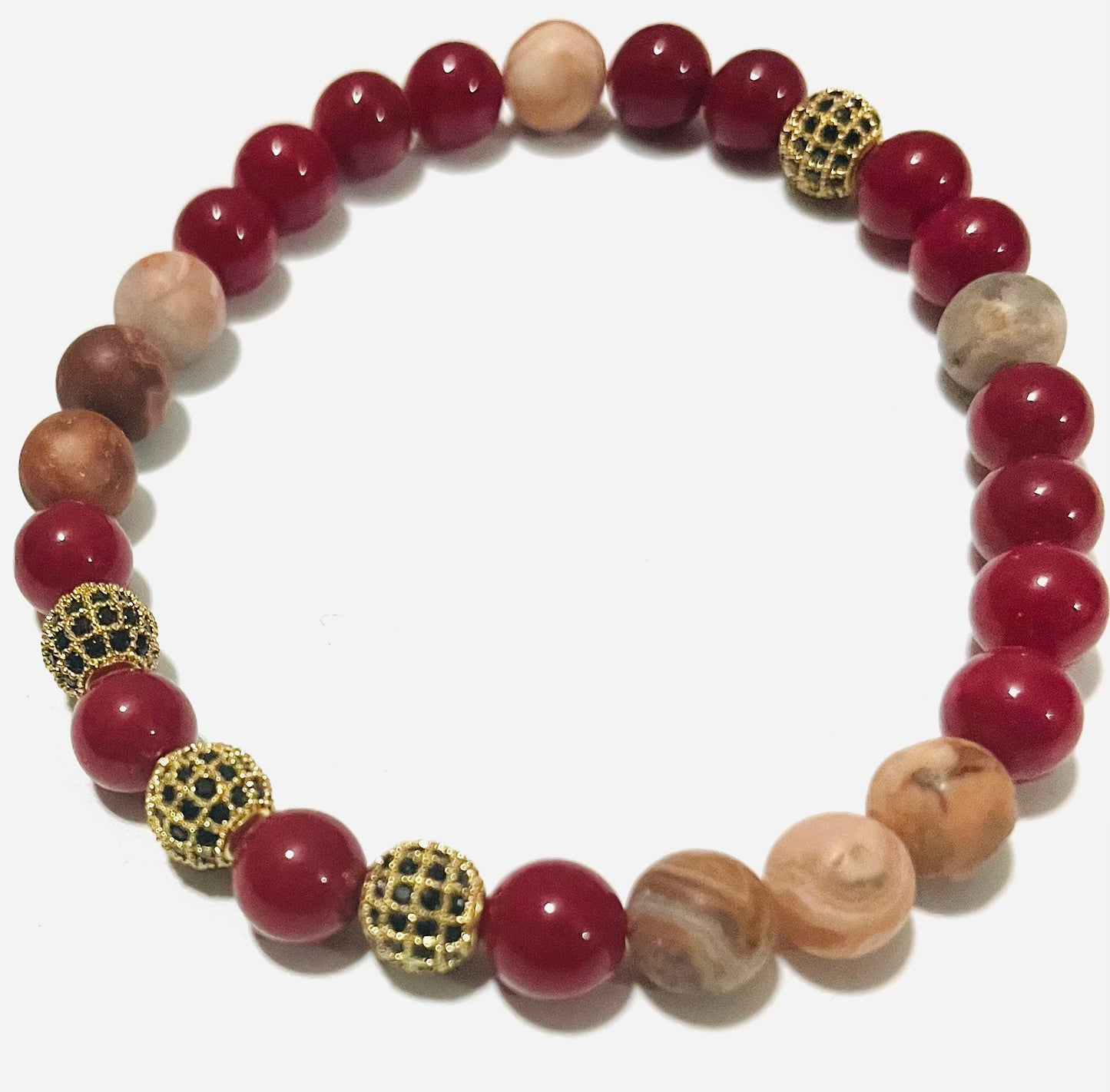 Red Lace  Agate and Red Jade Bracelet