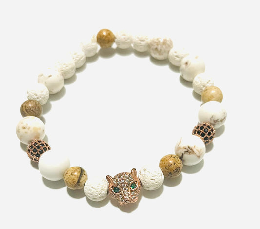 White Lava Rock and African Jade Embellished Bracelet