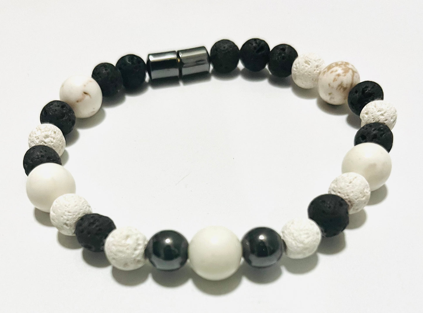 Lava Rock and Magnesite Beaded Bracelet