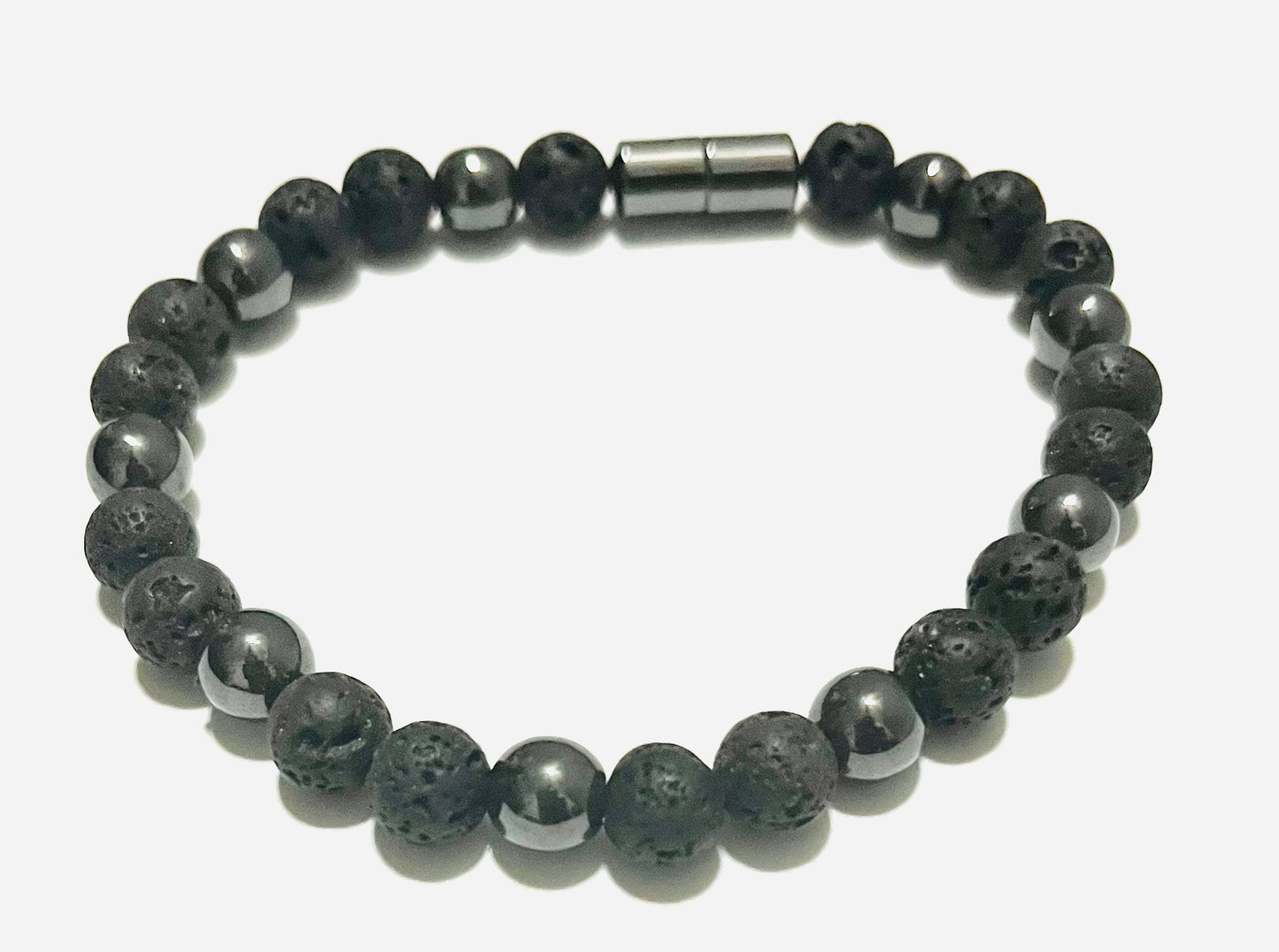 Black Lava Rock  and Hematite Bracelet