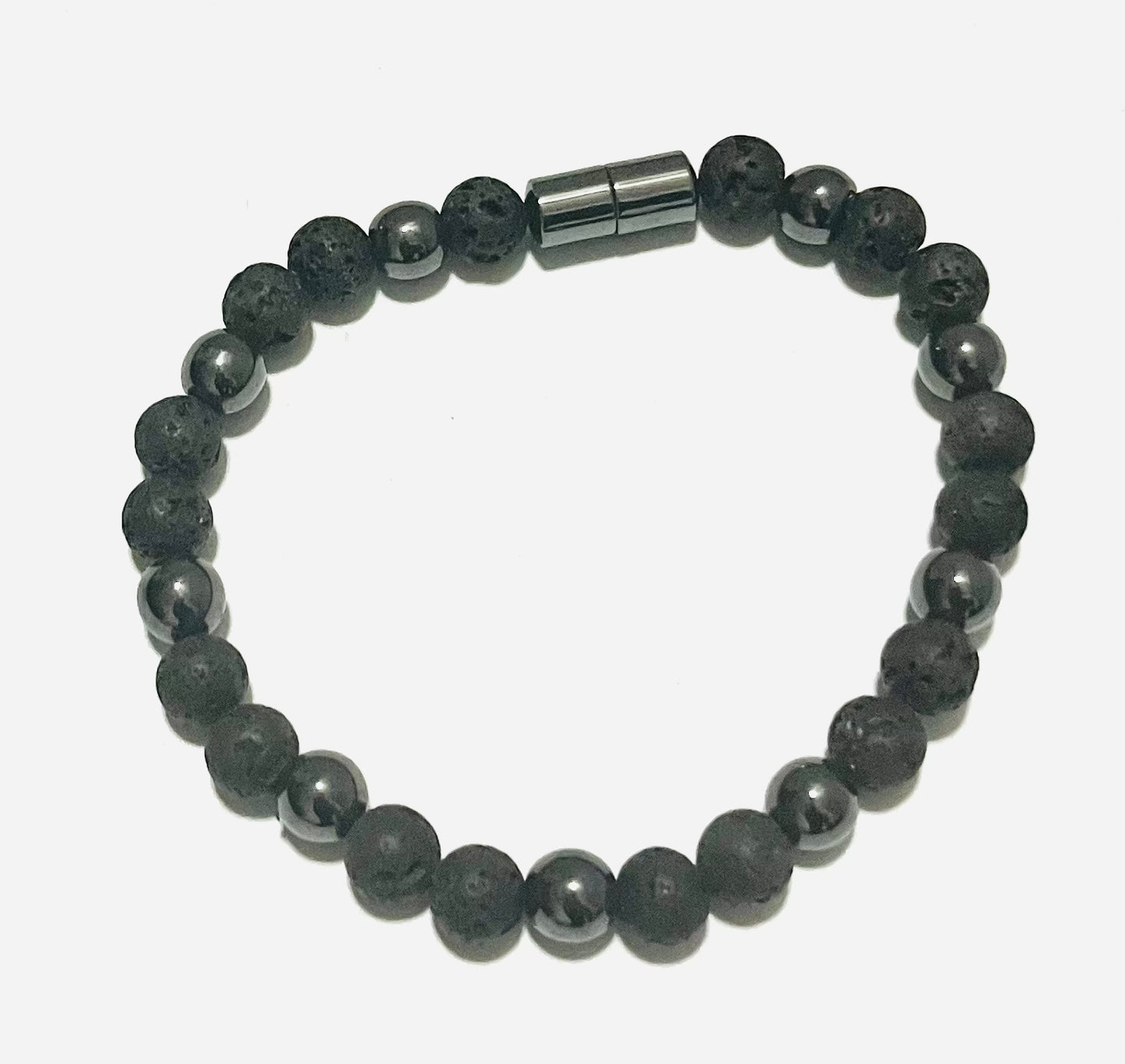 Black Lava Rock  and Hematite Bracelet