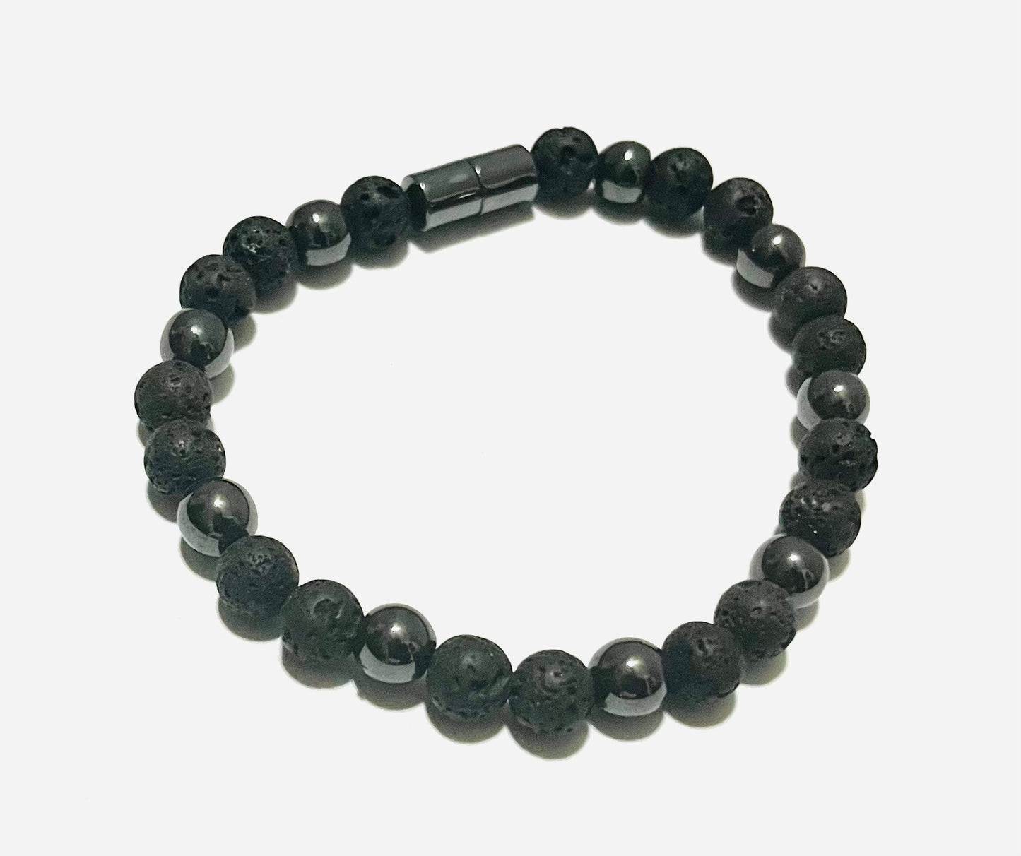 Black Lava Rock  and Hematite Bracelet