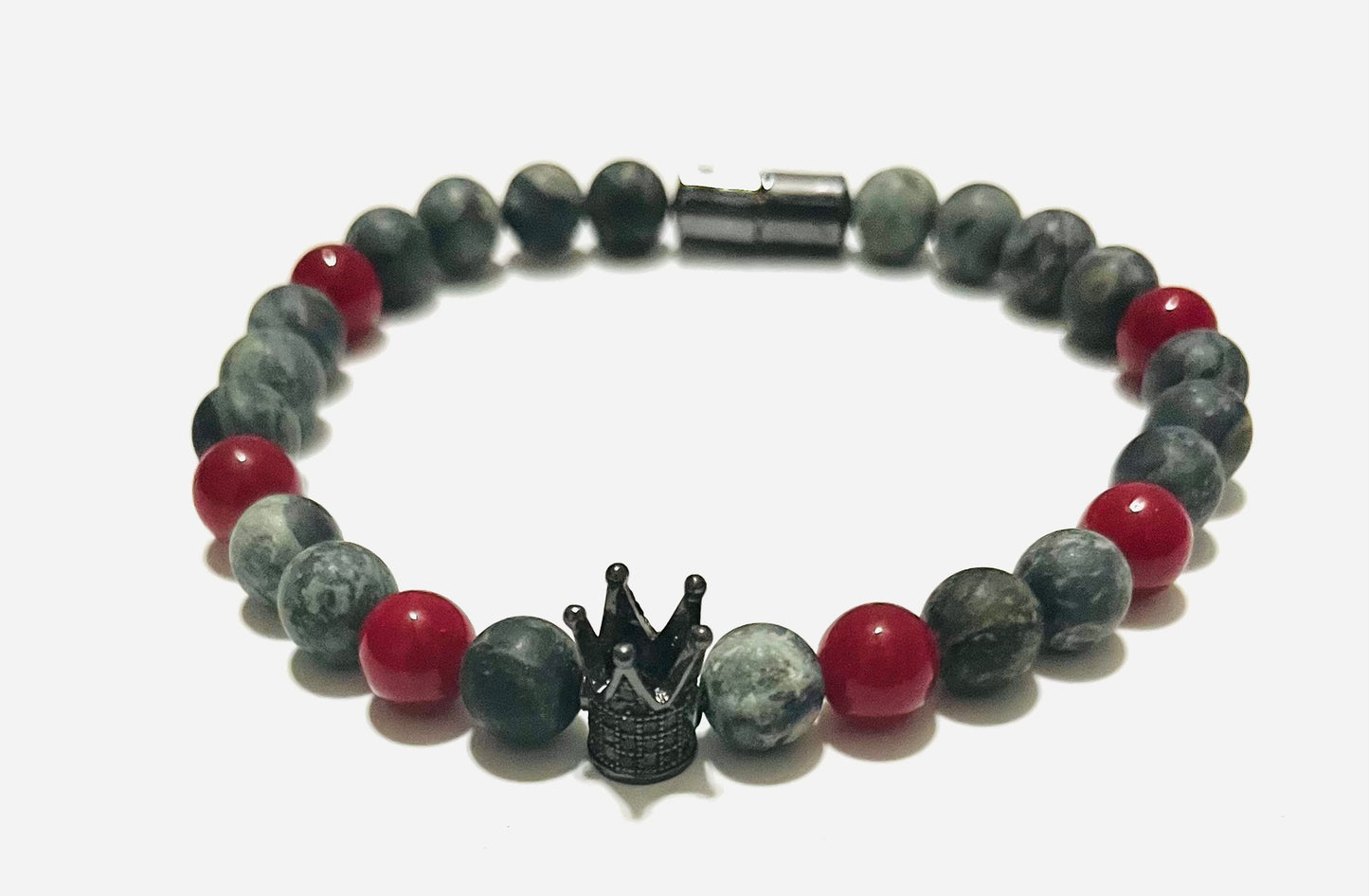 Blue Jasper and Red Jade Beaded Bracelet