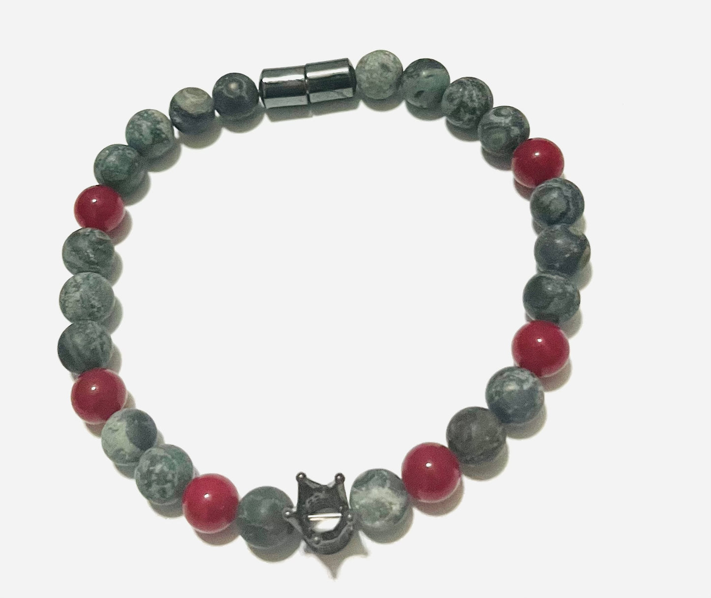 Blue Jasper and Red Jade Beaded Bracelet