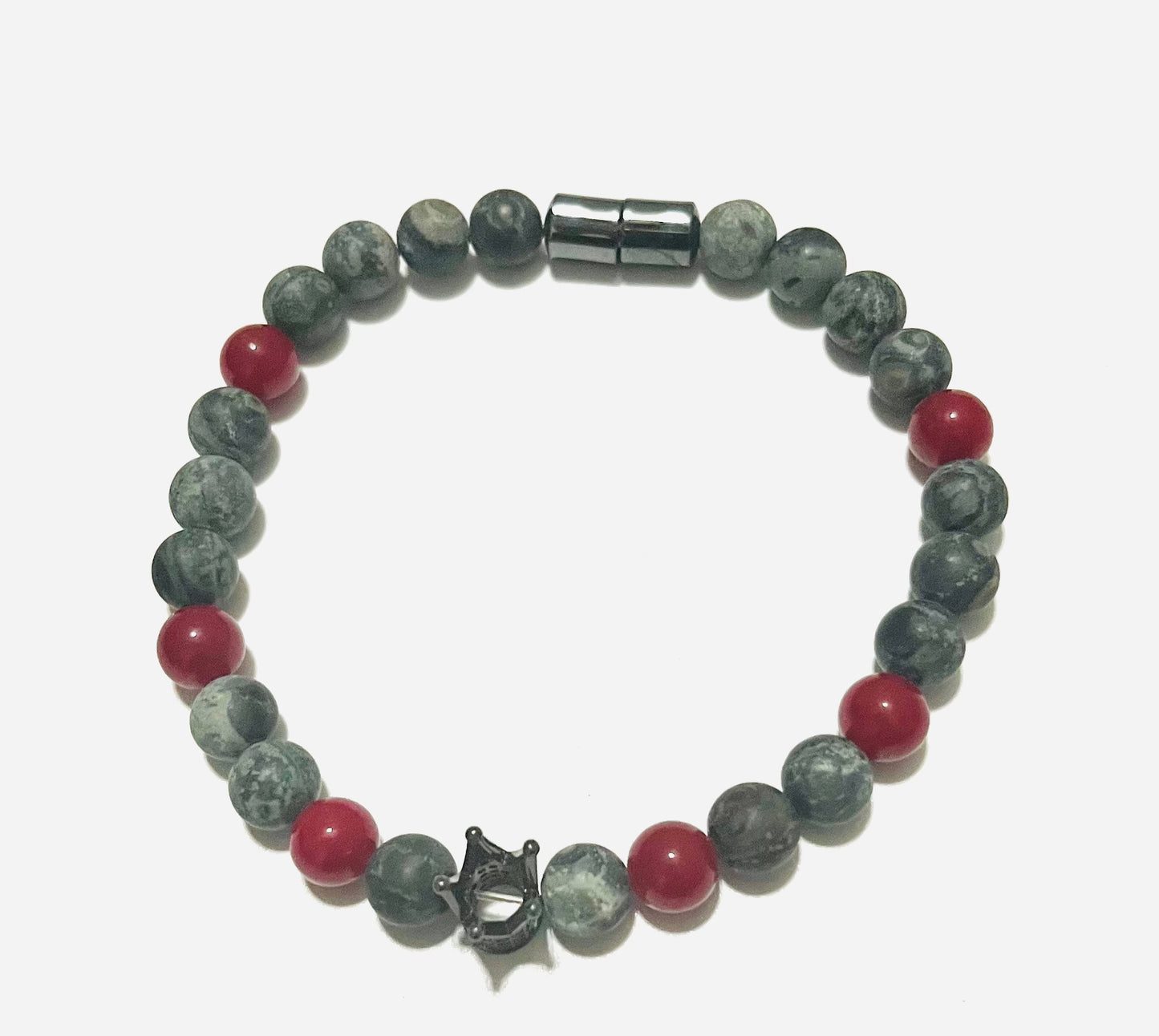 Blue Jasper and Red Jade Beaded Bracelet