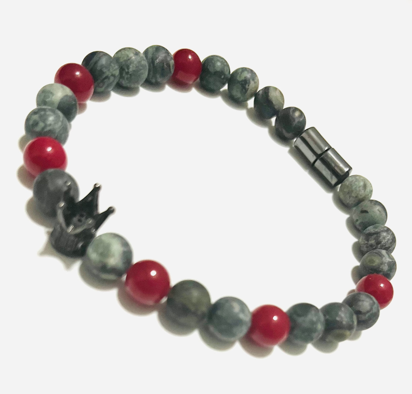 Blue Jasper and Red Jade Beaded Bracelet