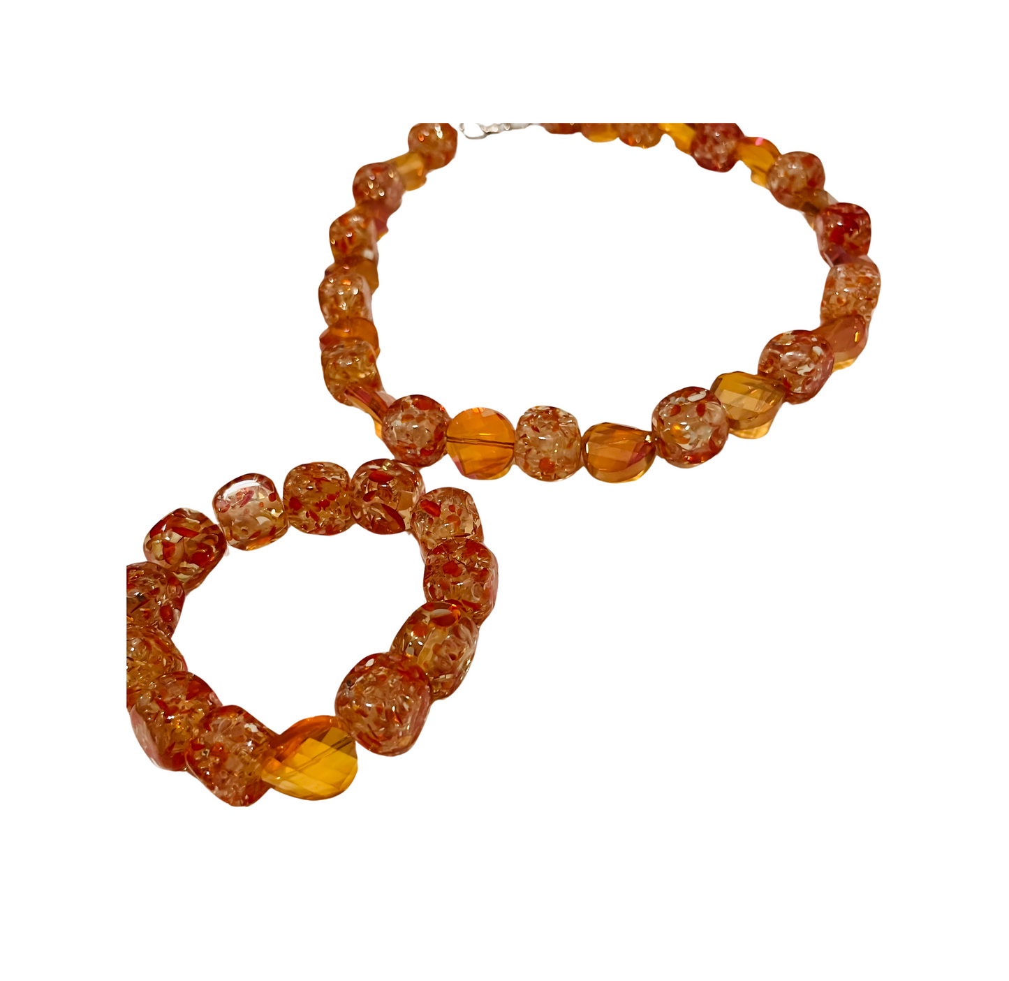 Orange Blown Glass Chuncky Necklace & Bracelet Set