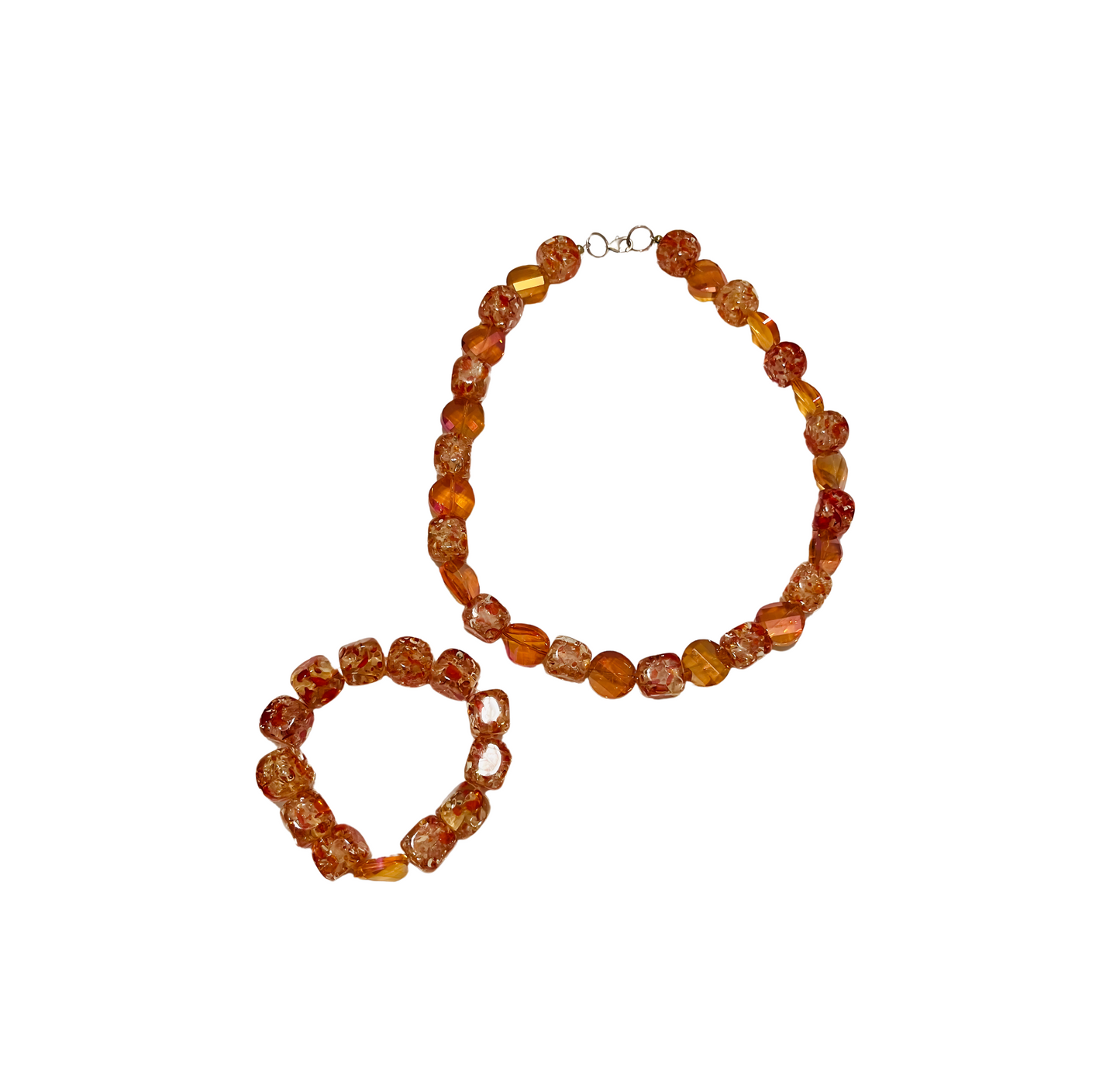 Orange Blown Glass Chuncky Necklace & Bracelet Set