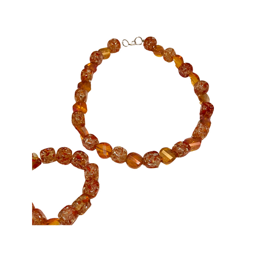 Orange Blown Glass Chuncky Necklace & Bracelet Set